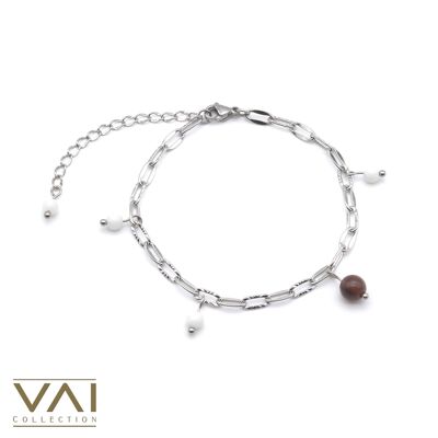 Bracelet “Earthiness”, Gemstone Jewellery, Handmade with Natural Smoky Quartz / White Jade