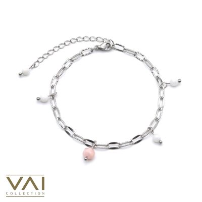 Bracelet « Circle Of Kindness », Bijoux en pierres précieuses, faits à la main avec morganite naturelle / jade blanc