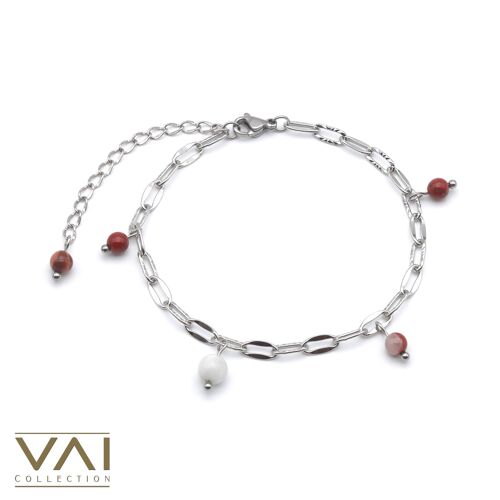 Bracelet “Red Heat”, Gemstone Jewellery, Handmade with Natural Moonstone / Red Jasper