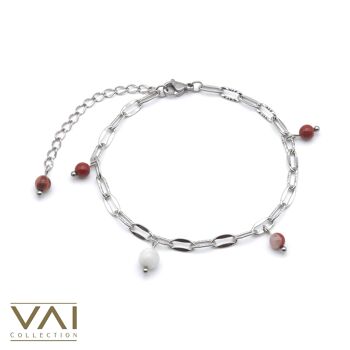 Bracelet « Chaleur Rouge », Bijoux en Pierres Précieuses, Fait Main avec Pierre de Lune Naturelle / Jaspe Rouge 1