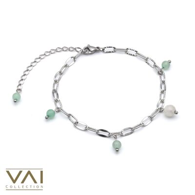 Bracelet “Poolparty”, Gemstone Jewellery, Handmade with Natural Moonstone / Green Aventurine