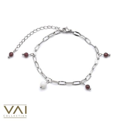 Bracelet “Royal Circle”, Gemstone Jewellery, Handmade with Natural Moonstone / Garnet