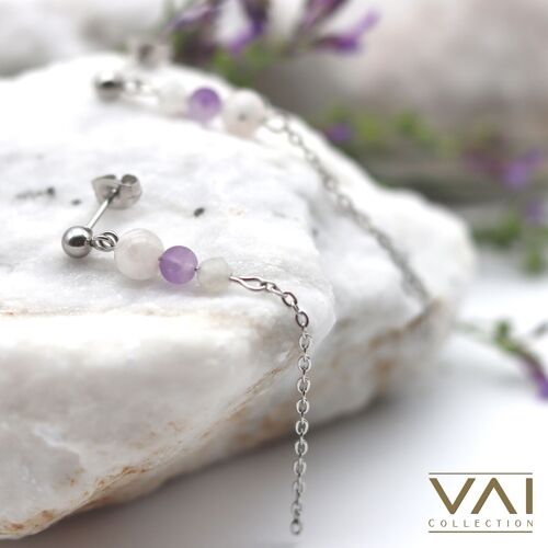 Earrings ”Inner Peace”, Gemstone Jewellery, Handmade with Natural Moonstone / Amethyst