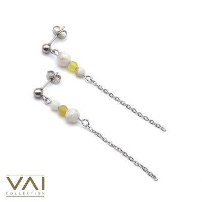 Earrings “Playtime”, Gemstone Jewellery, Handmade with Natural Moonstone / Yellow Jade.