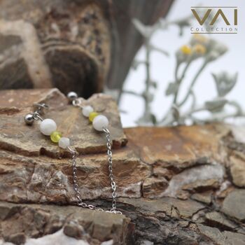 Boucles d'oreilles « Playtime », bijoux en pierres précieuses, faites à la main avec pierre de lune naturelle / jade jaune. 2
