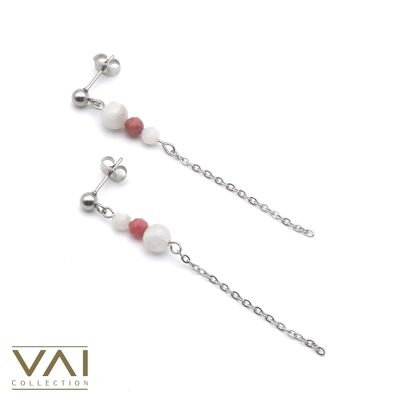 Earrings “French kiss”, Gemstone Jewellery, Handmade with Natural Moonstone / Rhodochrosite.