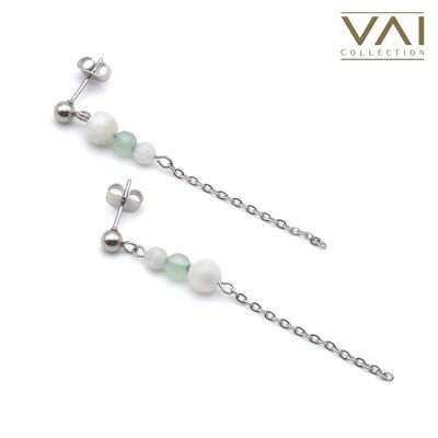 Boucles d'oreilles « Humate », bijoux en pierres précieuses, faites à la main avec pierre de lune naturelle / aventurine verte.