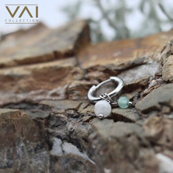 Boucles d'oreilles créoles « Odyssée », bijoux en pierres précieuses, faites à la main avec pierre de lune naturelle / aventurine verte. 3