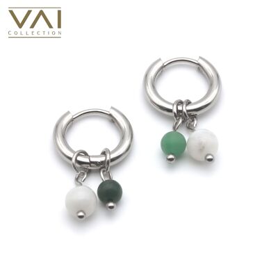 Hoops Earrings “Olivegrove”, Gemstone Jewellery, Handmade with Natural Moonstone / African Jade.