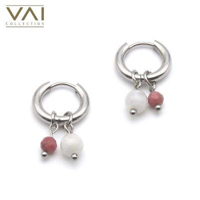 Hoops “Aroma Di Amore”, Gemstone Jewellery, Handmade with Natural Moonstone / Rhodochrosite.