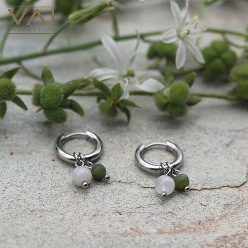 Hoops Earrings “Utopia”, Gemstone Jewellery, Handmade with Natural Moonstone / Taiwan Jade.