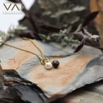 Collier « Pearly Love », bijoux en pierres précieuses et perles d’eau douce, bijoux faits à la main avec obsidienne naturelle. 3