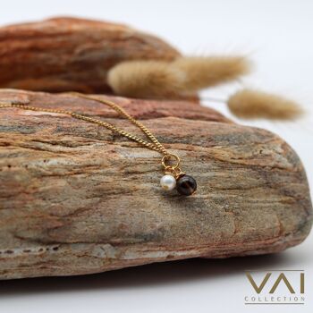 Collier « Bellini », bijoux en pierres précieuses et perles d’eau douce, bijoux faits à la main avec quartz fumé naturel. 2