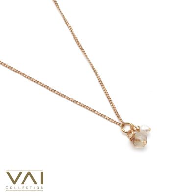 Collana “Fulmine”, gioielli con pietre preziose e perle d'acqua dolce, gioielli fatti a mano con citrino naturale.