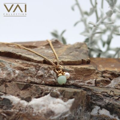 Collana “Vienna”, gioielli con pietre preziose e perle d'acqua dolce, gioielli fatti a mano con giada naturale.