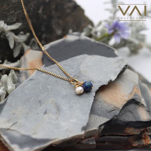 Necklace “Lost Treasure”, Gemstone and Freshwater Pearl Jewellery, Handmade Jewelry with Natural Lapis Lazuli.