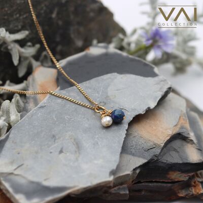 Collier « Trésor perdu », bijoux en pierres précieuses et perles d’eau douce, bijoux faits à la main avec lapis-lazuli naturel.