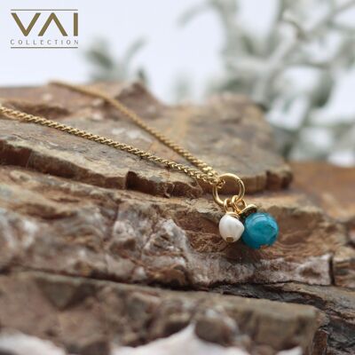 Collier « Del Mare », bijoux en pierres précieuses et perles d’eau douce, bijoux faits à la main avec apatite naturelle.