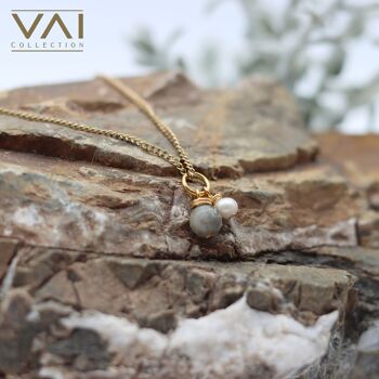 Collier « Miss Grey », bijoux en pierres précieuses et perles d'eau douce, bijoux faits à la main avec labradorite naturelle. 1