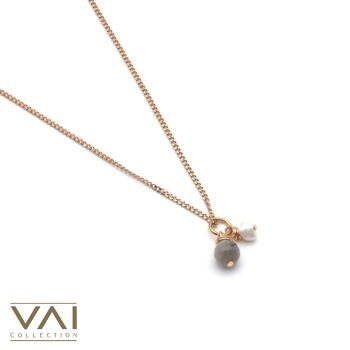 Collier « Miss Grey », bijoux en pierres précieuses et perles d'eau douce, bijoux faits à la main avec labradorite naturelle. 2