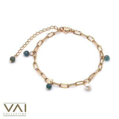 Bracelet « Joy », bijoux en pierres précieuses et perles d’eau douce, bijoux faits à la main avec apatite naturelle.