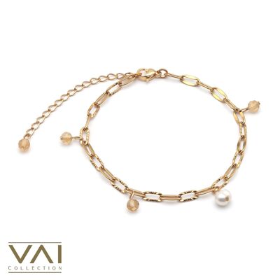 Bracciale “Venere”, gioielli con pietre preziose e perle d'acqua dolce, gioielli fatti a mano con citrino naturale.