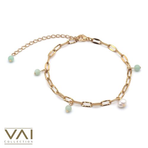Bracelet “Gin Fizz”, Gemstone and Freshwater Pearl Jewellery, Handmade Jewelry with Natural Jade.