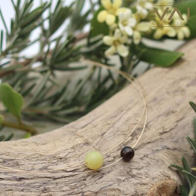 Collier de pierres précieuses « Tweety », bijoux en pierres précieuses, faits à la main avec du jade jaune naturel / quartz fumé.