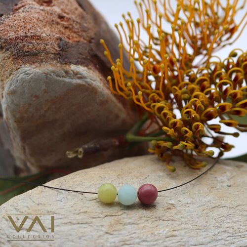 Gemstone Necklace “Rainbow”, Gemstone Jewellery, Handmade with Natural Yellow Jade / Amazonite / Rhodochrosite.