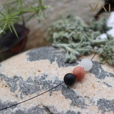 Gemstone Necklace “Evening Star”, Gemstone Jewellery, Handmade with Natural Moonstone / Rhodochrosite / Black Agate.