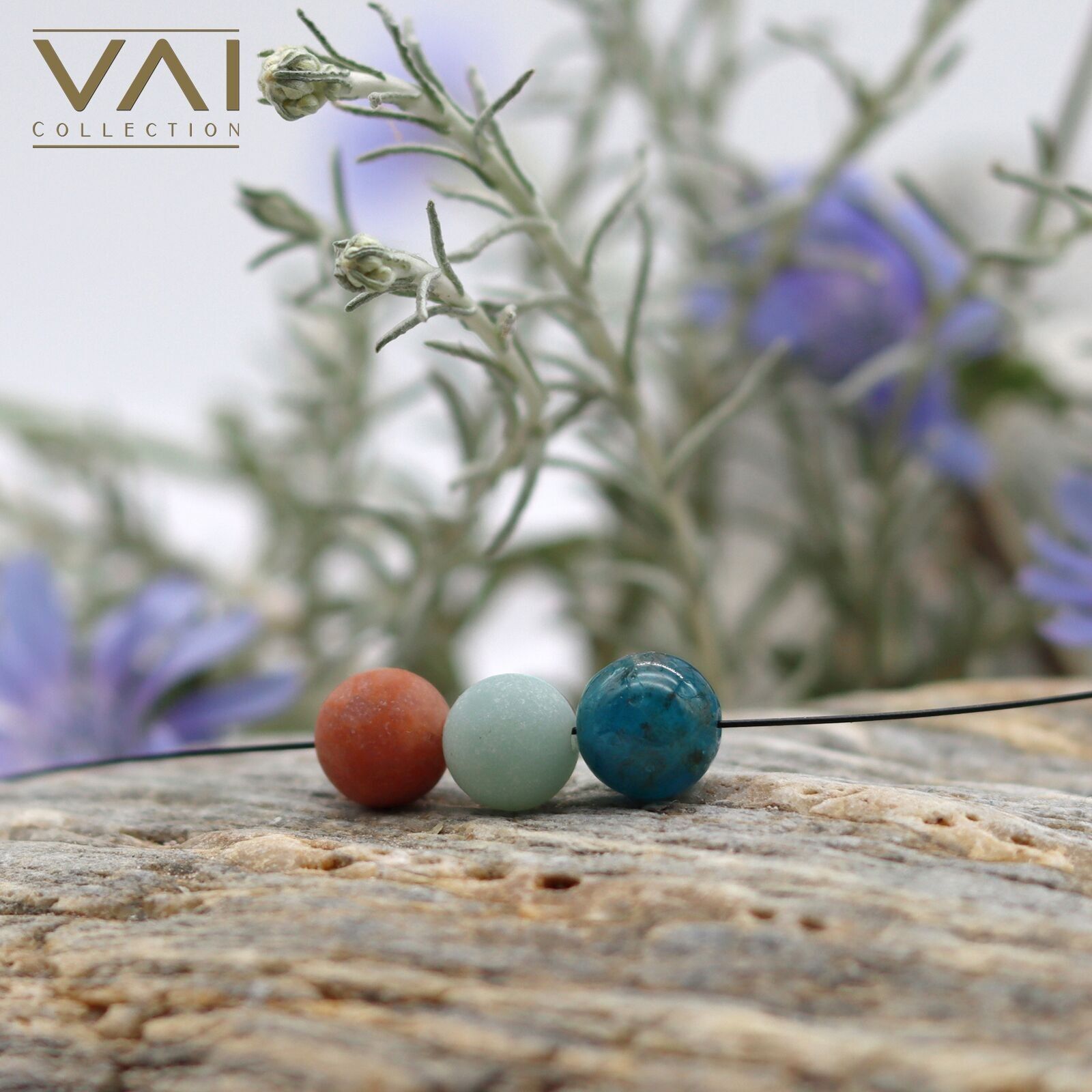 Edelsteinkette „Too Funky“, Edelsteinschmuck, handgefertigt mit natürlichem roten Aventurin / Amazonit / Apatit.