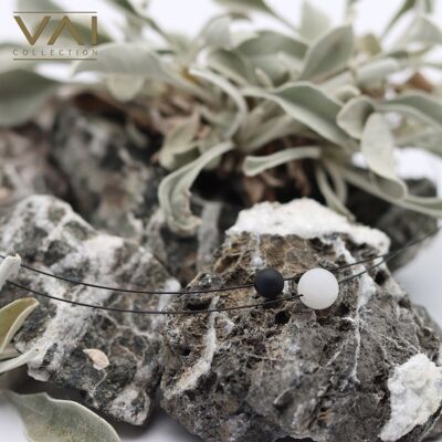 Gemstone Necklace “Moonwalk”, Gemstone Jewellery, Handmade with Natural Black Agate and Moonstone.