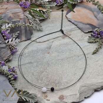 Collier de pierres précieuses « Moonwalk », bijoux en pierres précieuses, faits à la main avec agate noire naturelle et pierre de lune. 3