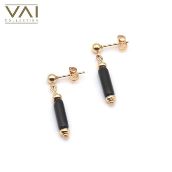 Boucles d'oreilles en pierres précieuses « Moments classiques », bijoux en pierres précieuses, faits à la main avec de l'obsidienne naturelle. 1