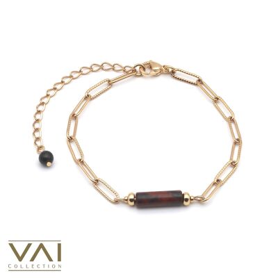 Pulsera de Piedras Preciosas “Sin Presión”, Joyería de Piedras Preciosas, Hecha a Mano con Obsidiana Natural.