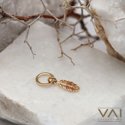 Charm “Gold Feather” Handmade Jewelry, High Quality Tarnish-free Hypoallergenic Stainless Steel.