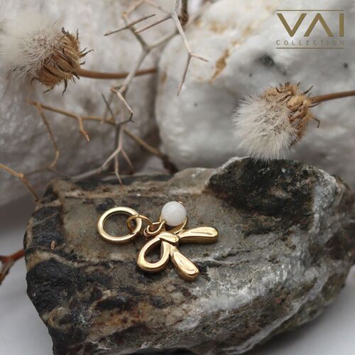 Charm “White Bow”, Gemstone Jewelry, Handmade with Natural Jade.
