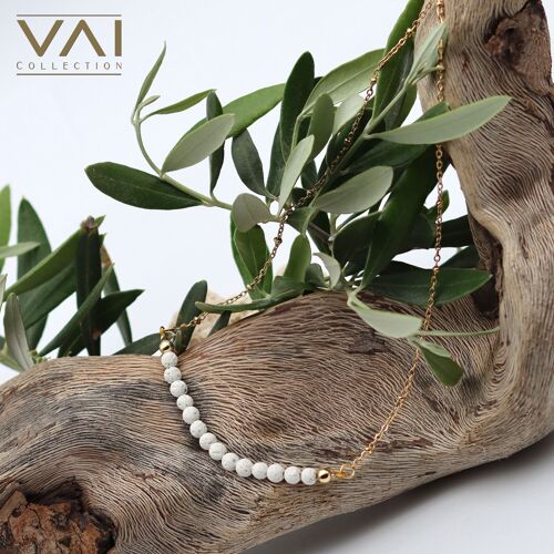 Natural Handmade Gemstone Necklace “Opus” White Jade, Lava gemstone jewelry