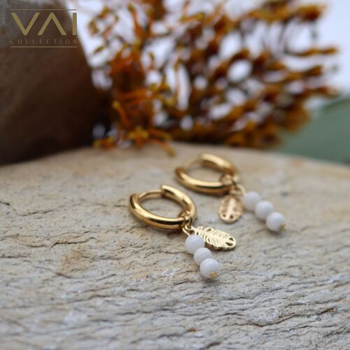 Gemstone Earring Hoops “Faithful”, Natural Handmade Gemstone Jewelry, Jade.