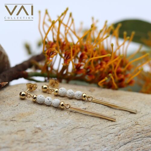 Gemstone earrings “Pina Colada”, Natural Gemstones and Pearls, Handmade Jewelry, Lava