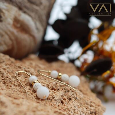 Natural Gemstone Handmade Jewelry, Earrings “White Clouds” Lava, Jade