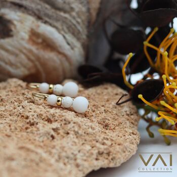 Bijoux faits main en pierres précieuses naturelles, boucles d'oreilles « Nuages ​​blancs » Lave, Jade 3