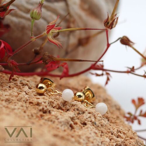 Gemstone earring studs “White Innocence”, Natural Gemstone, Handmade Jewelry, Jade