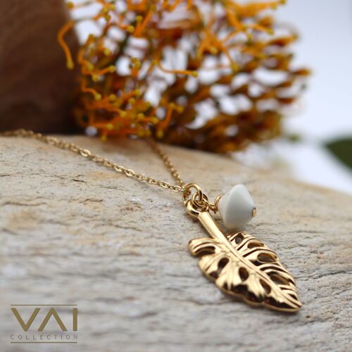 Gemstone Necklace “White Leaf”, Natural Handmade Gemstone Jewelry, Jade.