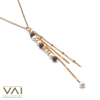 Gemstone Necklace “Wild Journey”, Natural Gemstones and Pearls, Handmade Jewelry, Smoky Quartz, Freshwater Pearls, Citrine