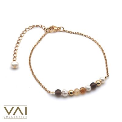 Bracelet « Pure Moments », bijoux en pierres précieuses et perles d’eau douce, bijoux faits à la main avec quartz fumé naturel, citrine.