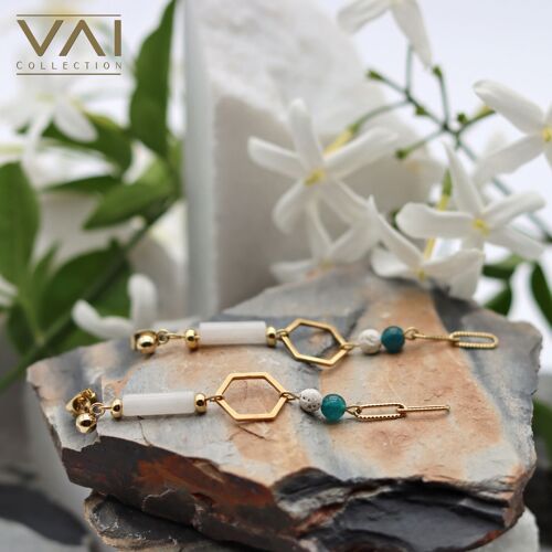 Gemstone earrings “Sky Dancer”, Natural handmade Gemstone Jewelry, Apatite, Jade