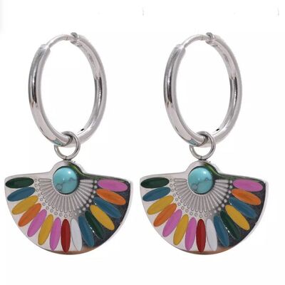 Boucles d'oreilles arc-en-ciel (argent) en acier inoxydable