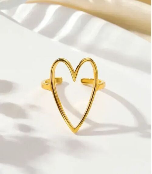 Open ring 18K gold plated heart