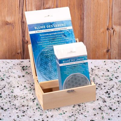 Wooden box coaster set flower of life silver